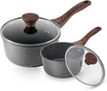 SENSARTE Nonstick Sauce Pan Set with Lid - Swiss Granite Coating 1.5 + 2.5 QT Induction Compatible