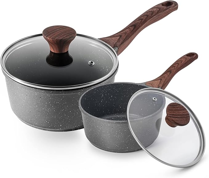 SENSARTE Nonstick Sauce Pan Set with Lid - Swiss Granite Coating 1.5 + 2.5 QT Induction Compatible