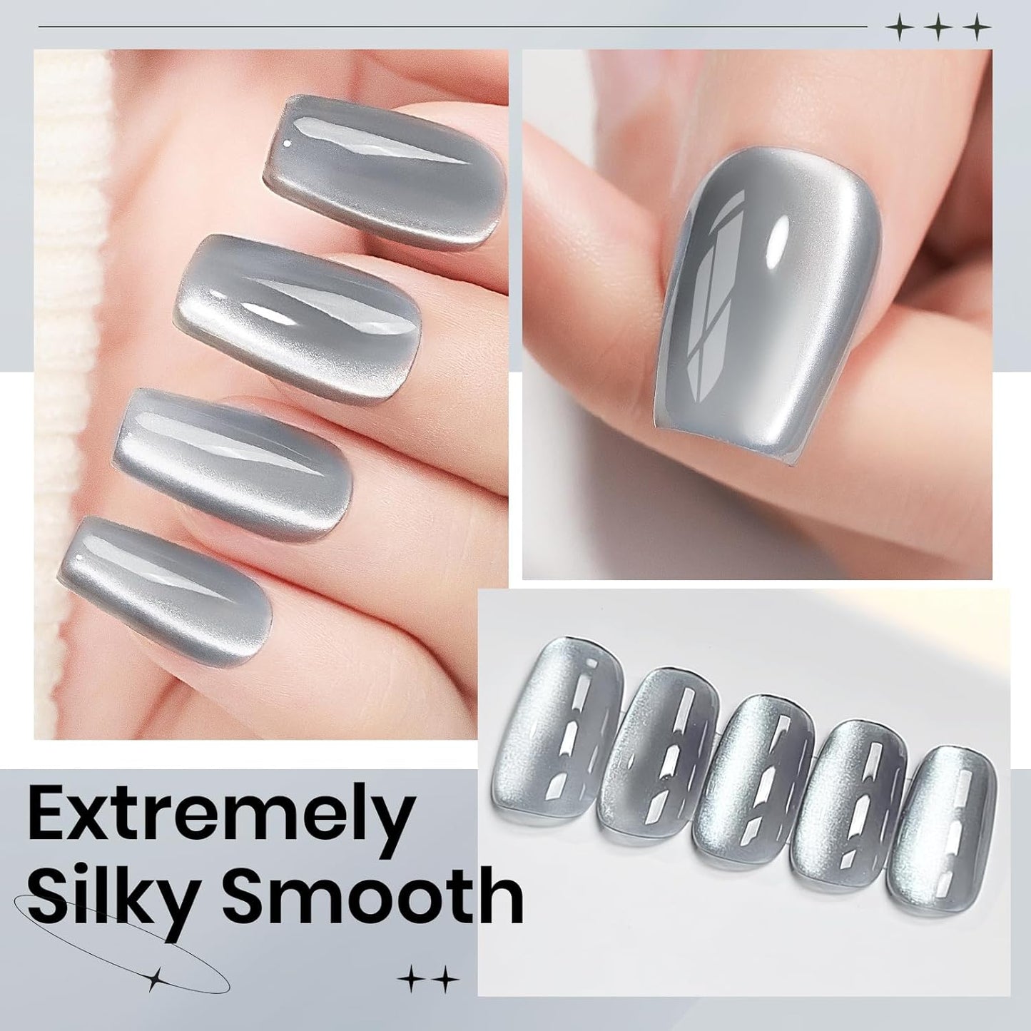 Moonlight Cat Eye Gel Nail Polish 10ml Silk Magnetic Nail Polish Glass Cateye Gel Polish with Magnetic Stick Soak Off UV LED Nail Lamp Nail Art Manicure Salon Home DIY 001, Gray-BrightBean Baby