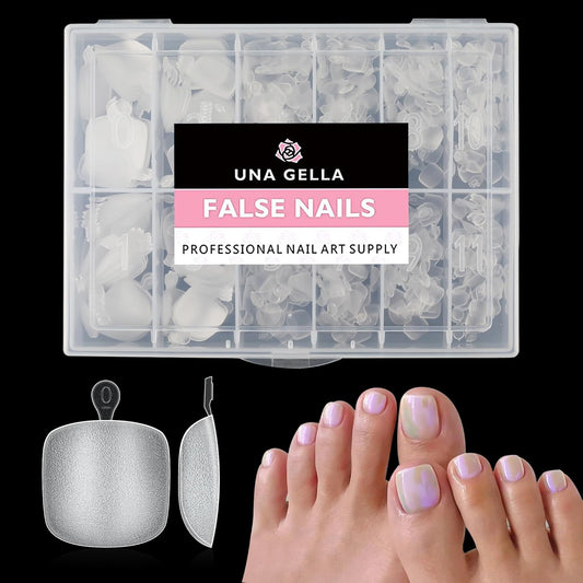 UNA GELLA Toe Nail Tips 216Pcs Short Square False Soft Gel Full Cover Fake Toe Nails Matte Toe Nails 12 Sizes Pre-Shape Fake Toenails Gel Toe Nail Tips for Nail Extension Home DIY Nail Salon-BrightBean Baby