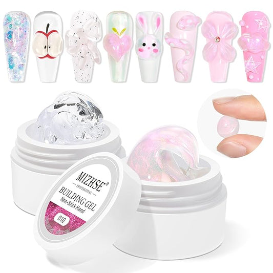 MIZHSE Solid Builder Gel, Aurora Pink & Clear Sculpting Gel for Nails, Non-Sticky 3D Nail Art Mermaid Pearl Building Carving Modeling Sculpture Hard Extension Manicure Salon Home DIY-BrightBean Baby