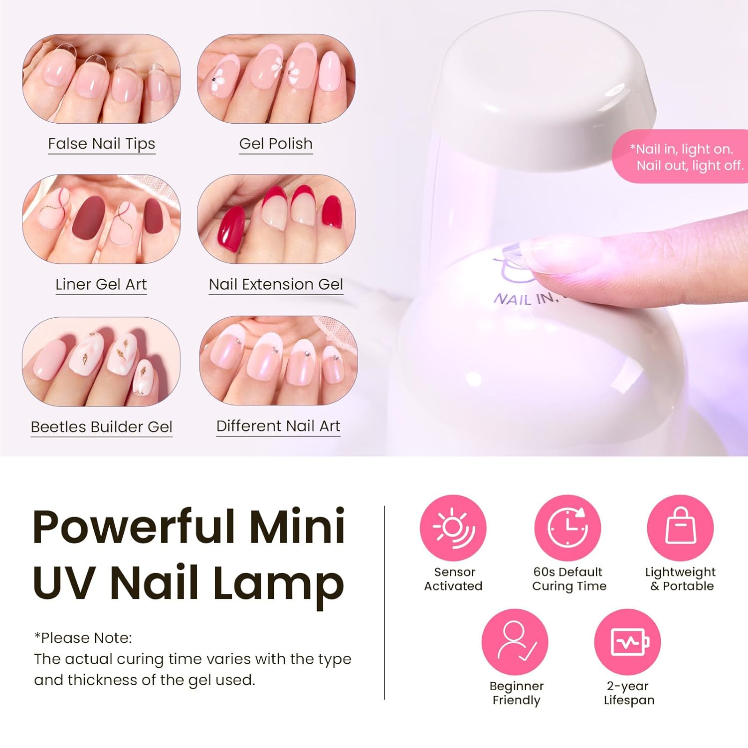 Beetles Tipex Instant Apex Nail Tips Kit, Oval Short 224Pcs 16 Sizes Pre-Building & Pre-Etched Thicker Acrylic Nails False Nail Extension with Tipex Uv Nail Glue Mini Nail Lamp-BrightBean Baby