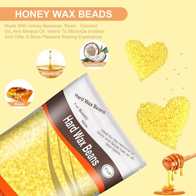 Hair Removal Wax Beads for Brazilian Waxing, Sensitive Skin - Face, Eyebrow, Legs At Home - 300g (10 Oz) with 10 Pearl Wax Sticks (Honey)-BrightBean Baby