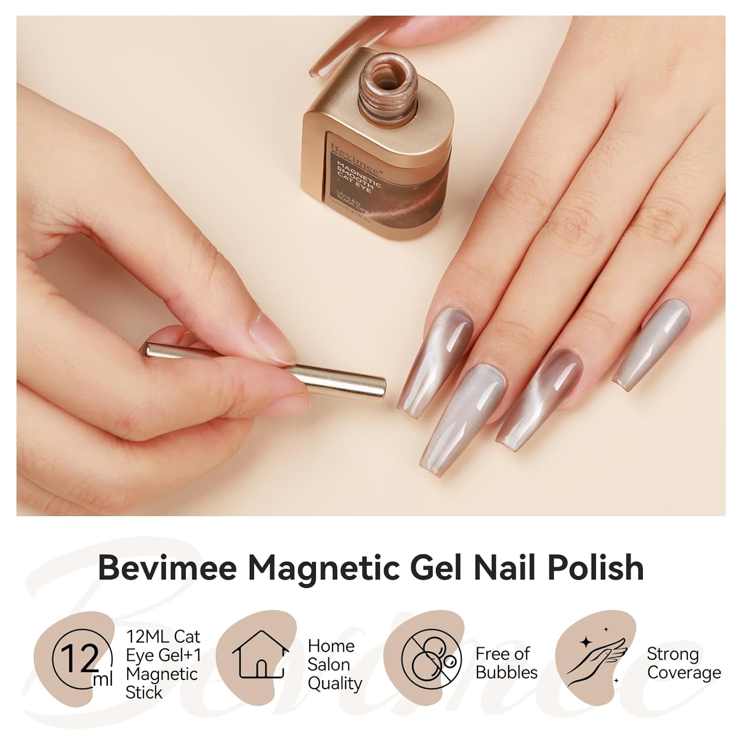 Cat Eye Gel Nail Polish Moonlight, 12ML High Gloss Smoothie Glitter Brown Cat Eye Nail Polish Magnetic Holographic UV Gel Polish for Nail Art Manicure Salon DIY at Home 1PC-BrightBean Baby