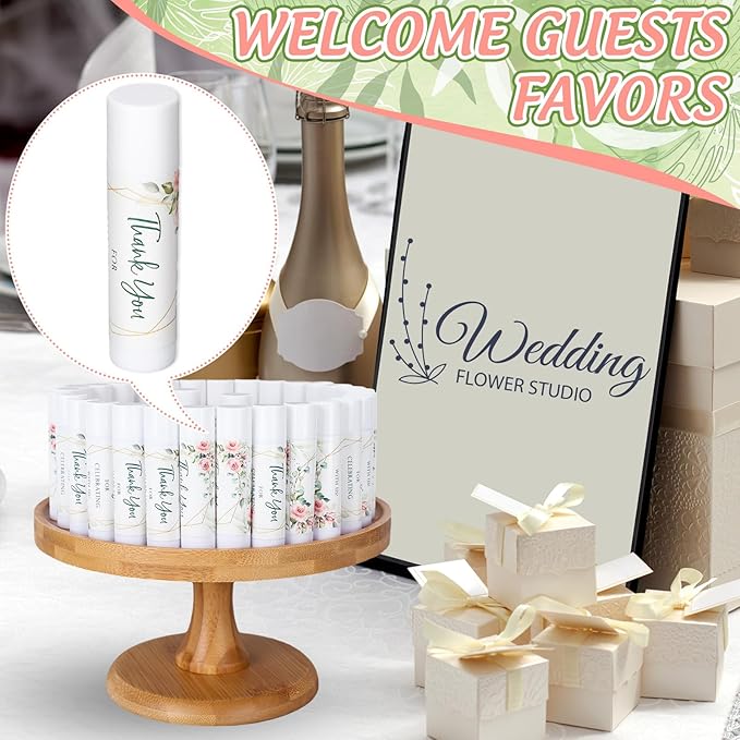 Whaline 60Pcs Thank You Gift Lip Balm Bulk Wedding Lip Balms Vanilla Flavor Floral Moisturizing Lip Care Guest Basket Gift Stuffer for Bridal Shower Baby Shower Birthday Party Favor Supplies-BrightBean Baby