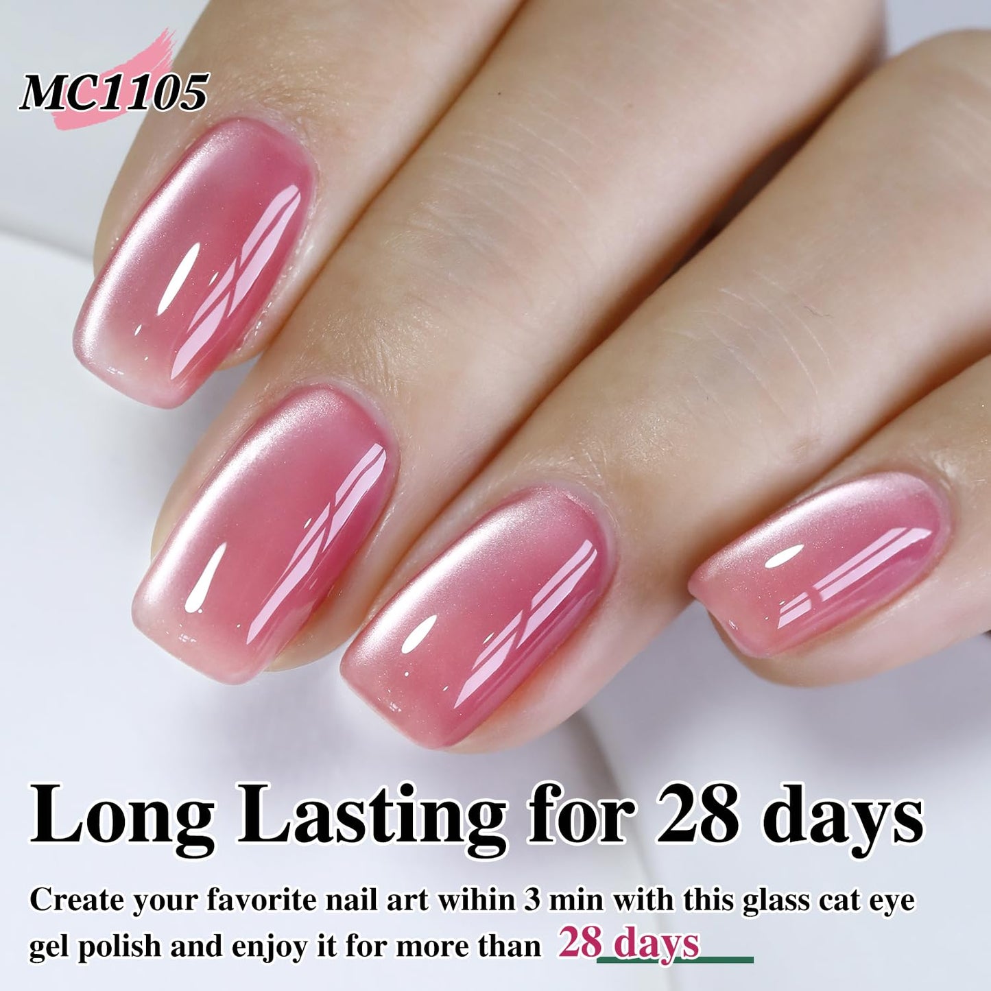 Double Rhythm Jelly Glass Cat Eye Gel Polish with Magnet 15ML Holographic Glitter Shimmer Translucent Sheer Color Magnetic Nail Polish Salon DIY at Home (Jelly Pink-MC1105)-BrightBean Baby