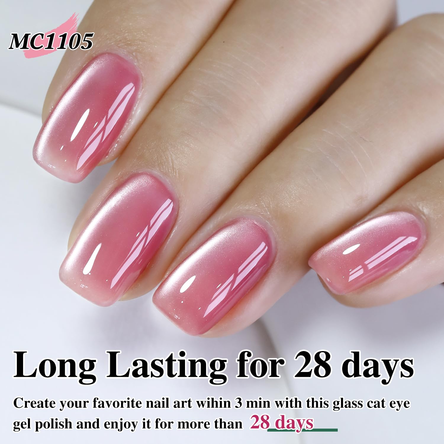 Double Rhythm Jelly Glass Cat Eye Gel Polish with Magnet 15ML Holographic Glitter Shimmer Translucent Sheer Color Magnetic Nail Polish Salon DIY at Home (Jelly Pink-MC1105)-BrightBean Baby