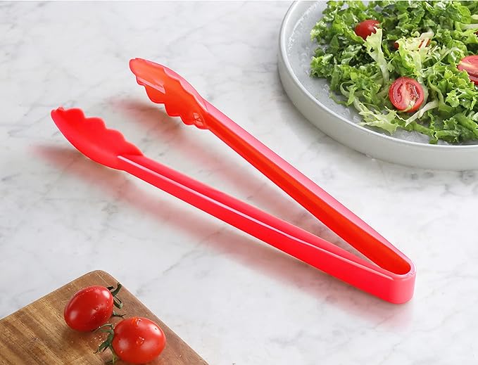 New Star Foodservice 35544 Utility Tong, High Heat Plastic, Scalloped, 12 inch, Set of 12, Red