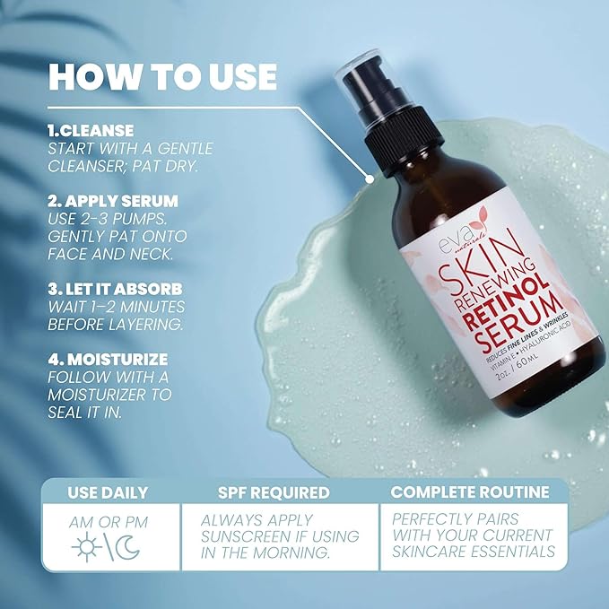 Eva Naturals Retinol Serum for Face – Anti Aging Night Serum with Hyaluronic Acid, Vitamin E, Witch Hazel, Aloe – Wrinkle Moisturizer, Dark Spot Corrector, Acne Scar Treatment, Skin Brightening – 2oz-BrightBean Baby