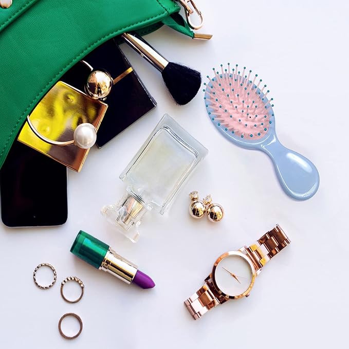 6 Pieces Mini Wet Hair Brush, Travel Detangling Brush, for Most Hair Types, with Ease Knots Without Tears or Breakage, Multicolor-BrightBean Baby