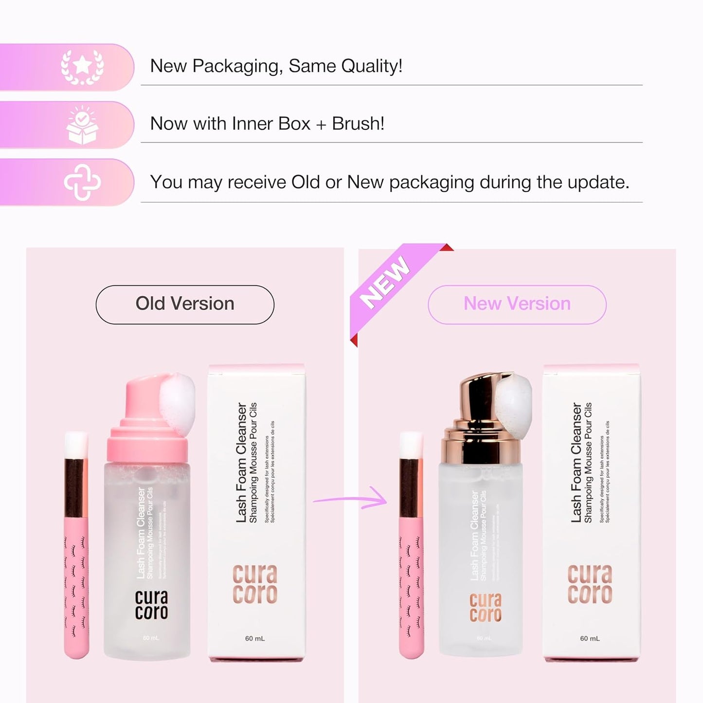 CURACORO 60ML Eyelash Extension Cleanser (Unscented) - Lash Shampoo for Lash Extensions, Eyelash Extension Foam Cleanser for Sensitive Skin, Removes Waterproof Makeup for Professional & Home Use-BrightBean Baby