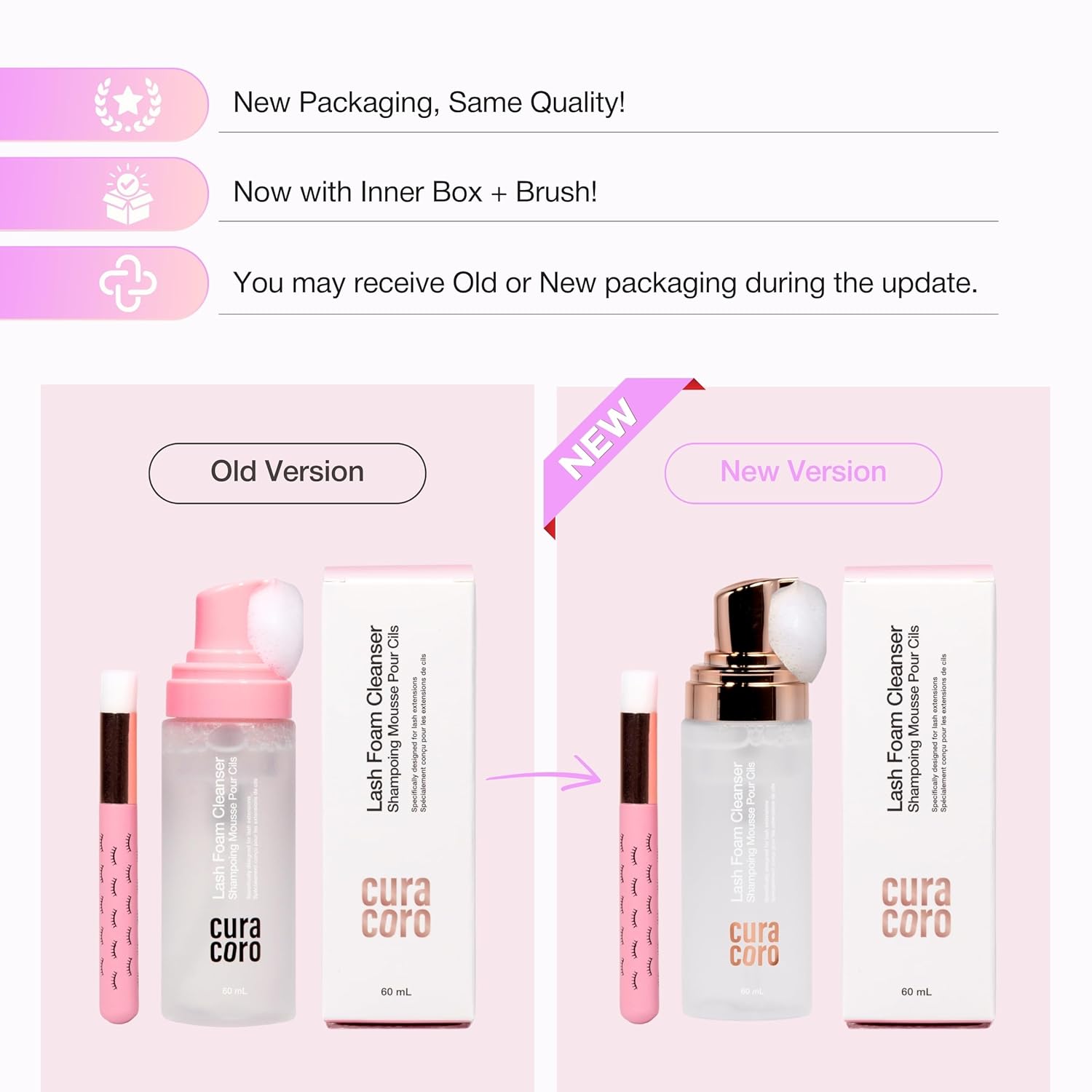 CURACORO 60ML Eyelash Extension Cleanser (Unscented) - Lash Shampoo for Lash Extensions, Eyelash Extension Foam Cleanser for Sensitive Skin, Removes Waterproof Makeup for Professional & Home Use-BrightBean Baby