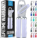 Zulay Kitchen Heavy Duty Stainless Steel Can Opener Manual with Bottle Opener - Rust Proof Manual Can Opener With Turn Knob & Comfy Soft Grip Handles - Light Lilac