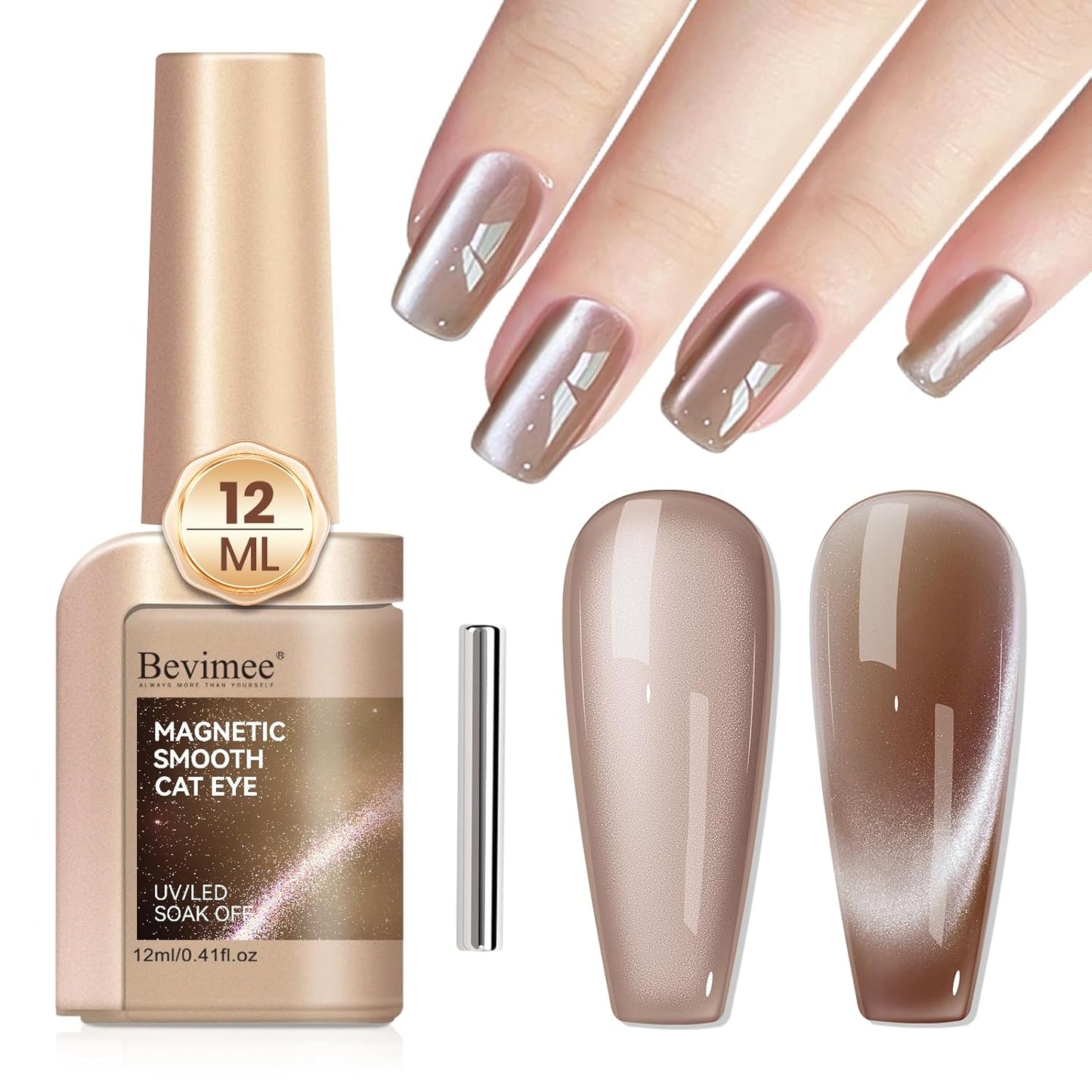 Cat Eye Gel Nail Polish Moonlight, 12ML High Gloss Smoothie Glitter Brown Cat Eye Nail Polish Magnetic Holographic UV Gel Polish for Nail Art Manicure Salon DIY at Home 1PC-BrightBean Baby