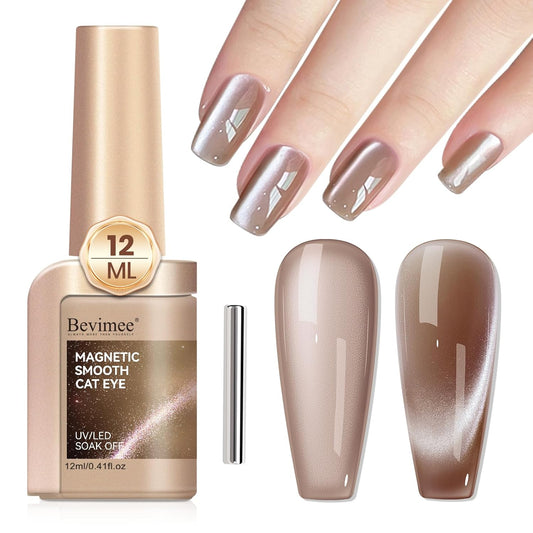 Cat Eye Gel Nail Polish Moonlight, 12ML High Gloss Smoothie Glitter Brown Cat Eye Nail Polish Magnetic Holographic UV Gel Polish for Nail Art Manicure Salon DIY at Home 1PC-BrightBean Baby