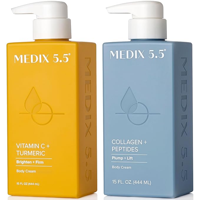 Medix 5.5 Vitamin C Lotion + Collagen Cream Anti Aging Moisturizer Skincare Set, Collagen Lotion Targets Wrinkles, Sagging Skin, Crepey Skin, Vitamin C Cream Brightens & Hydrates Dry Skin, Bundle-BrightBean Baby