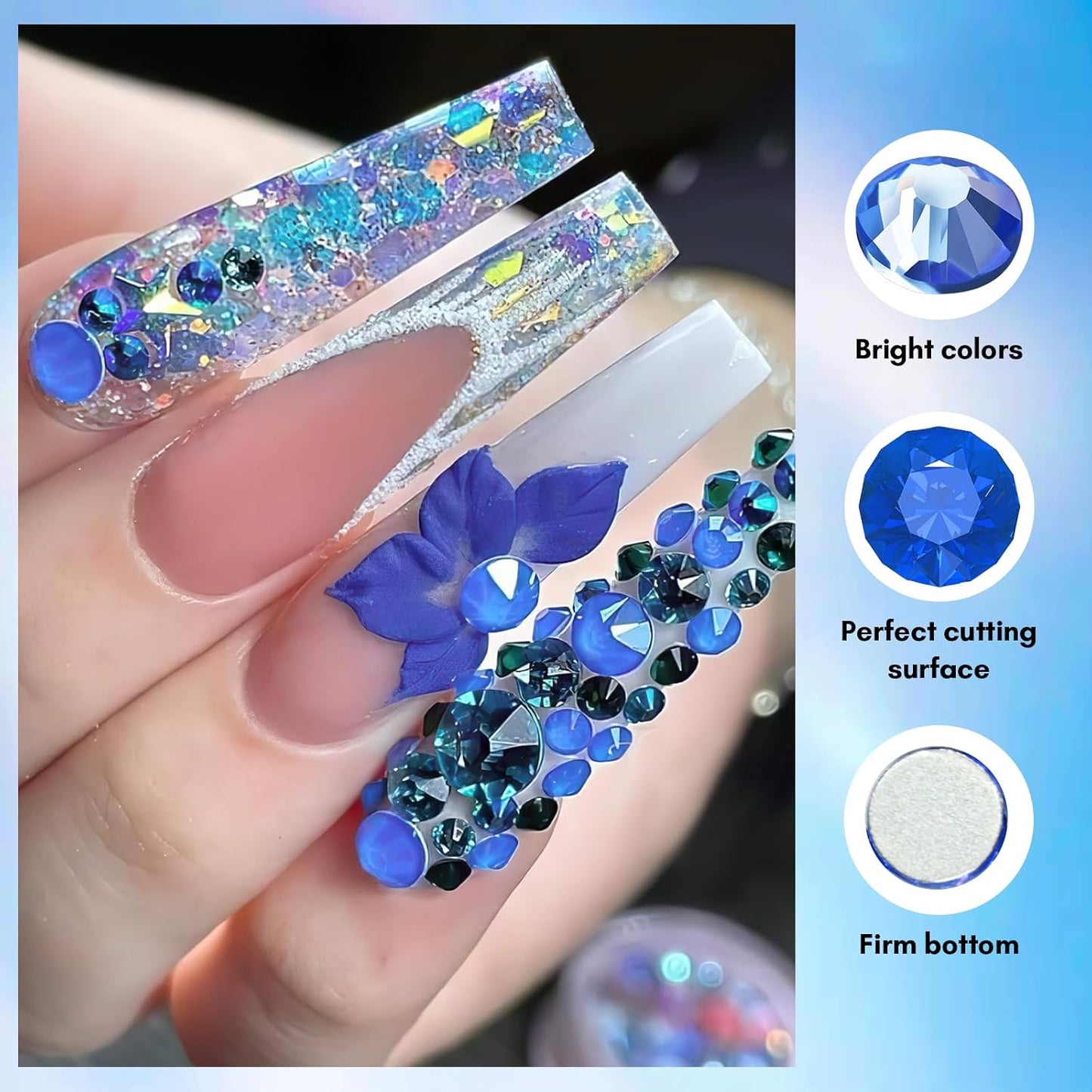 Makartt Blue Nail Rhinestones Flatback Rhinestones Multi-Size Round Crystal Glass Nail Charms Diamonds Nail Jewels for DIY Crafts Makeup Nail Art Supplies Accessories Christmas Gift-BrightBean Baby