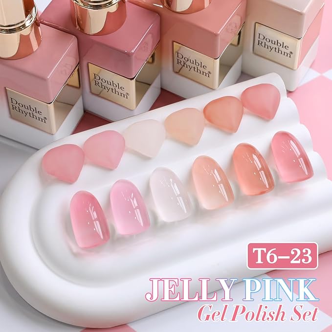Double Rhythm 6 Pcs 15 ML Gel Polish Set Same Color Same Bottle Soak Off Gel Polish Kit Nail Art Manicure Salon DIY at Home for Women (Jelly Milky White Nude Pink Rose-T6-23)-BrightBean Baby