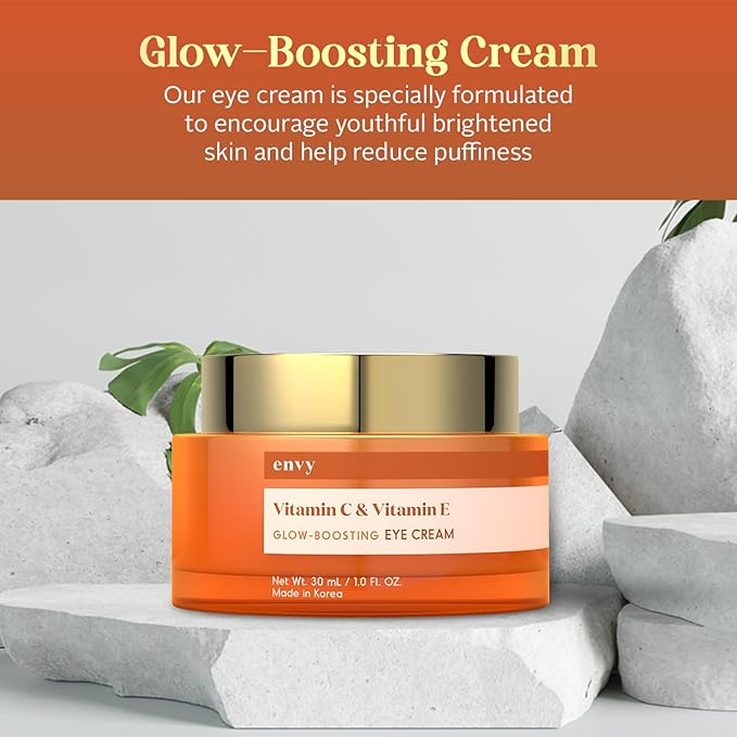 Envy Vitamin C & Vitamin E Under Eye Cream - For Dark Circles and Puffiness, Brightening & Anti-Aging Under Eye Cream - Rejuvenates Fatigued Eyes - Cruelty Free Korean Skin Care - 1.01 OZ-BrightBean Baby