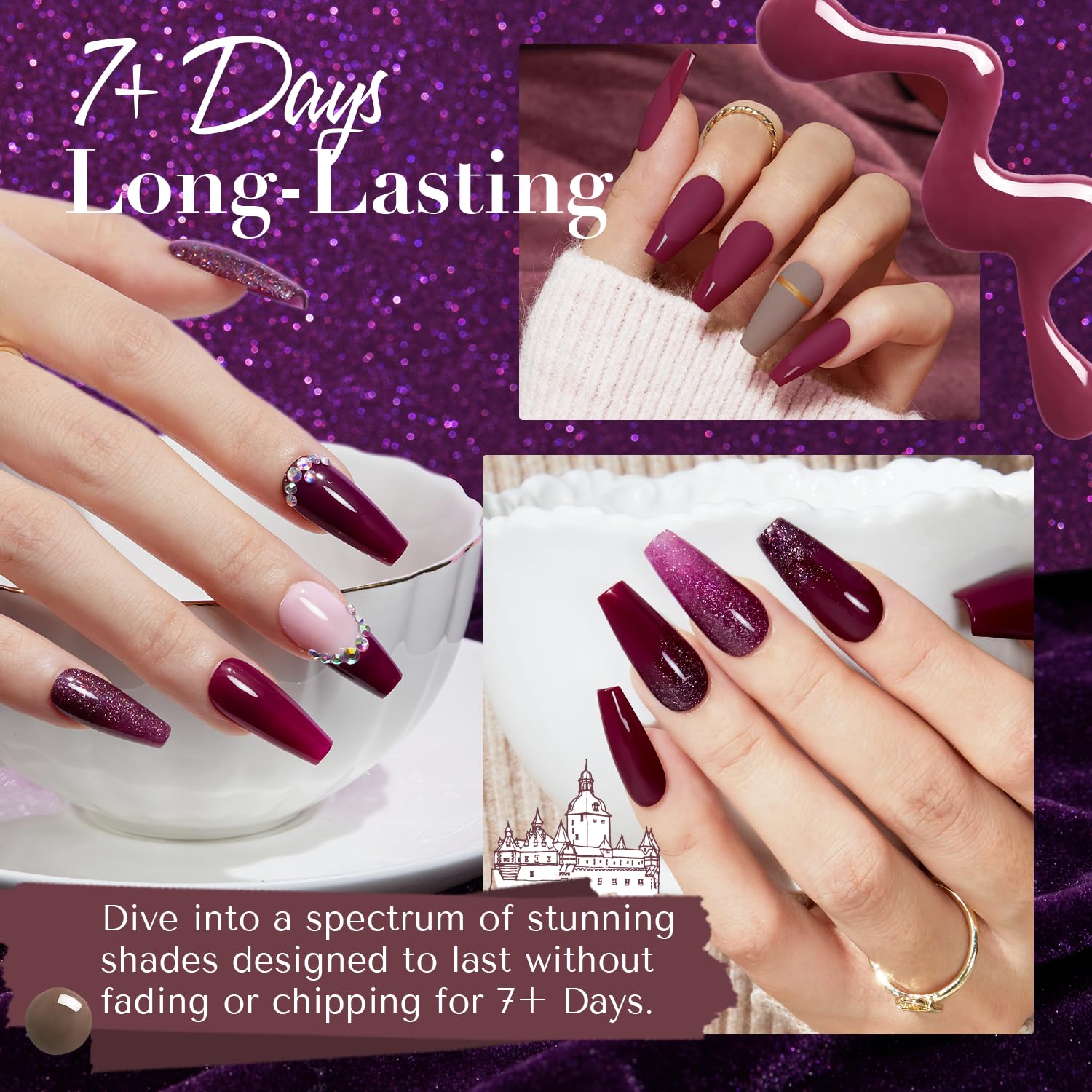 AZUREBEAUTY Nail Polish Set, 4 Colors Brown Purple Glitter Quick Dry Natural Nail Lacquer Strengthening Treatment Kit with Top Coat DIY Salon at Home-BrightBean Baby