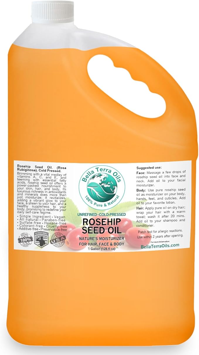 Bella Terra Oils Pure Rosehip Seed Oil – 1 gallon, Nourishing, Hydrating, Rejuvenating, Rich in Vitamins, Enhances Hair and Skin Health-BrightBean Baby
