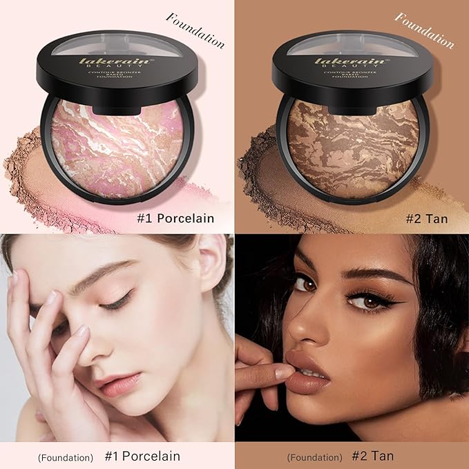 Baked Foundation, Coror Correcting Baked Foundation,Buildable Coverage, Lightweight Powder Foundation, Creates a Perfect Canvas and a Natural Semi-Matte Finish(01# Porcelain)-BrightBean Baby