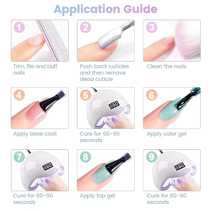 RARJSM Pastel Stained Glass Gel Nail Polish Set 6pcs Clear Orange Yellow Blue Pink Purple Crytal Transparent Jelly Series Sheer Amber Gel Varnish LED UV Curing Requires Spring Easter French Manicure-BrightBean Baby