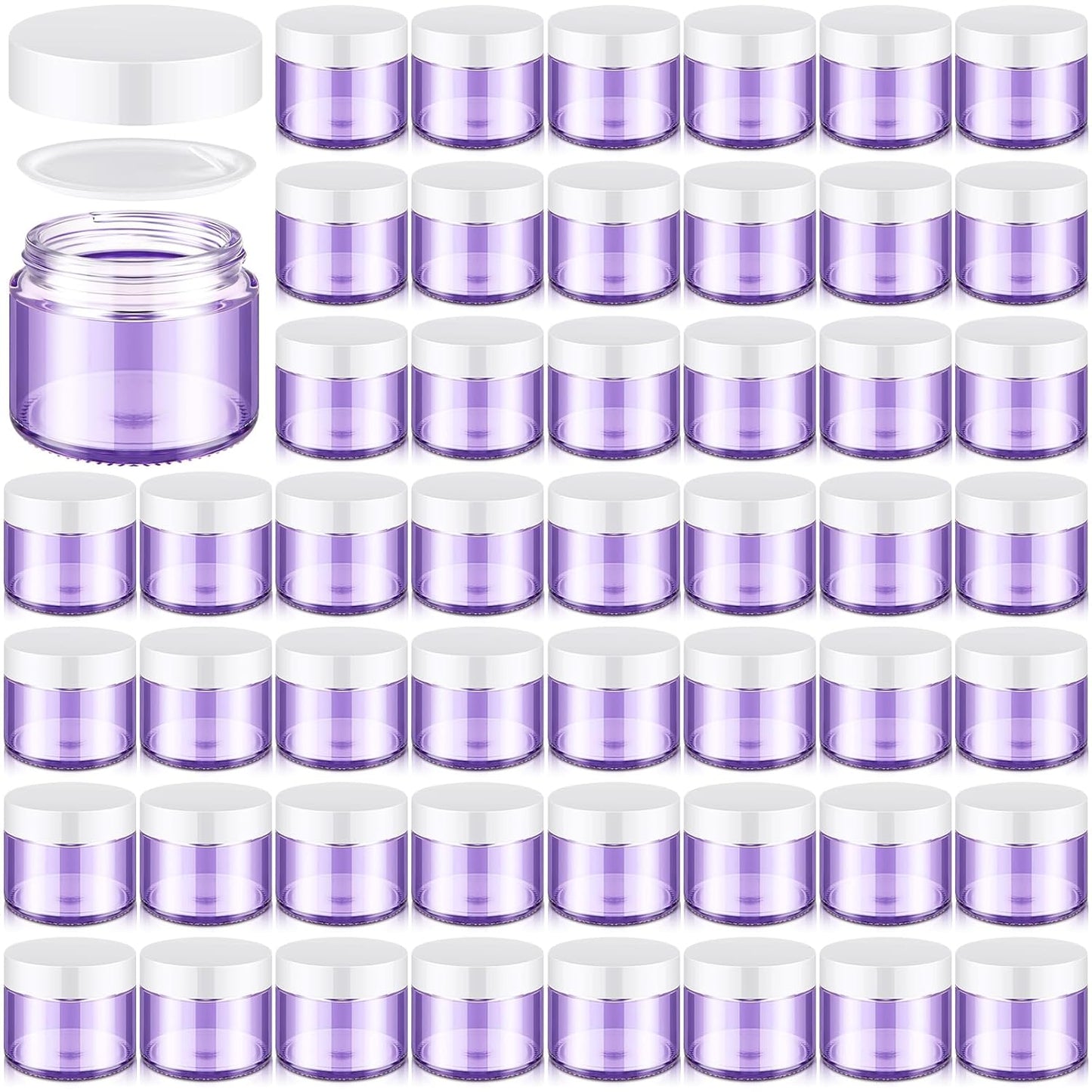Domensi 48 Pcs 2 oz Glass Jars with Lids Travel Size Round Leakproof Empty Cosmetic Jars with Inner Liners Lid for Storing Makeup Lotions Face Cream Ointments Candle DIY Making (Light Purple)-BrightBean Baby