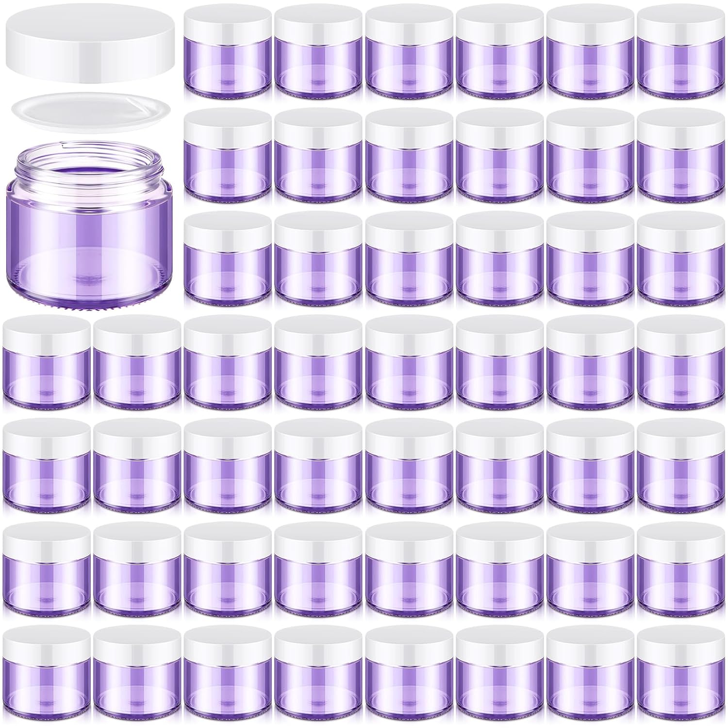 Domensi 48 Pcs 2 oz Glass Jars with Lids Travel Size Round Leakproof Empty Cosmetic Jars with Inner Liners Lid for Storing Makeup Lotions Face Cream Ointments Candle DIY Making (Light Purple)-BrightBean Baby