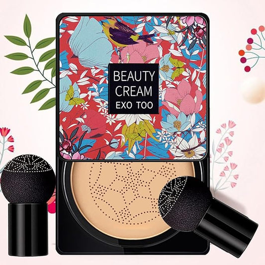 Beauty Cream EXO TOO Foundation, Beauty Cream Makeup Base, Moisturizing, Long Lasting Matte Air Cushion CC Cream Concealer with Two Mushroom Head Sponges-BrightBean Baby