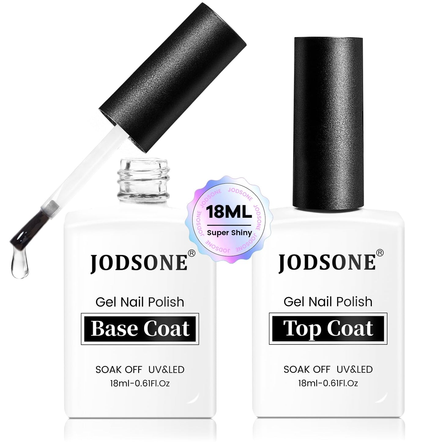 JODSONE 2 Bottles 18ml Top Coat Base Coat Gel Polish Set Compatible for Nail Salon Bright Surface, Girl Gift and At Home DIY Need U V Lamp Curing-BrightBean Baby