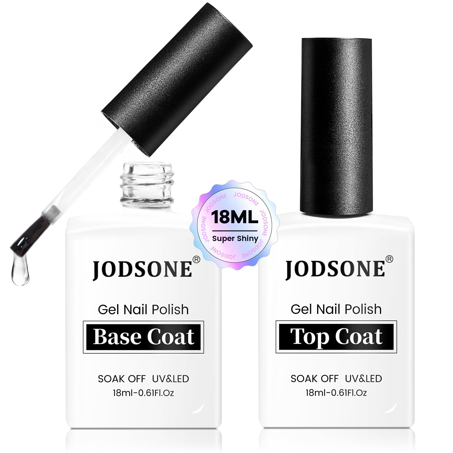 JODSONE 2 Bottles 18ml Top Coat Base Coat Gel Polish Set Compatible for Nail Salon Bright Surface, Girl Gift and At Home DIY Need U V Lamp Curing-BrightBean Baby