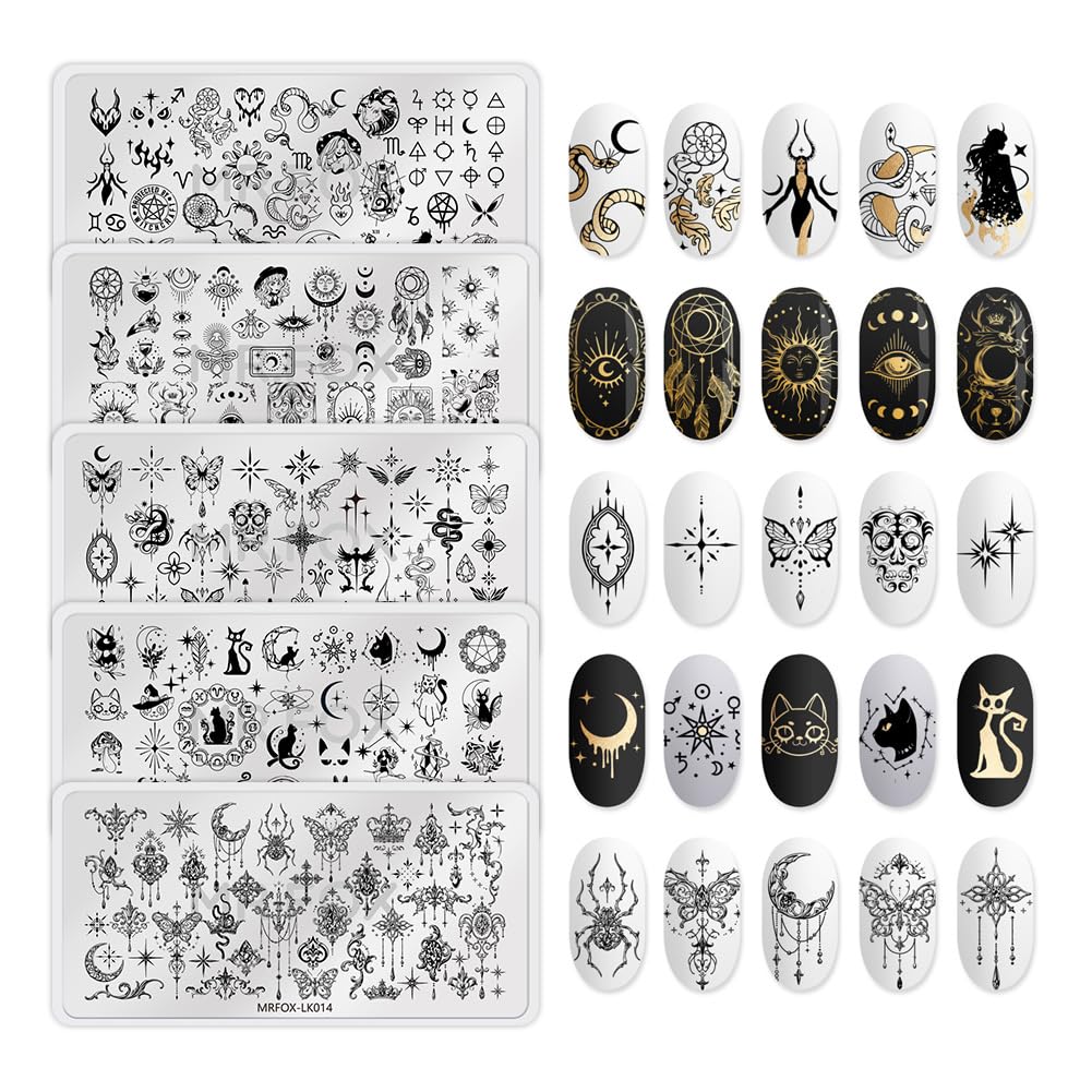 5 Pcs Nail Plates Stamping Set Starry Star Moon Esoteric Elements Nail Art DIY Stamping Template-BrightBean Baby