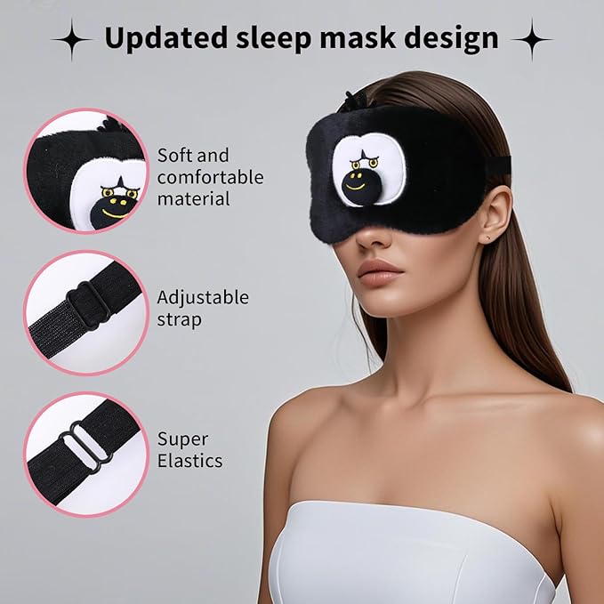 PERFECTSIGHT Sleep Eye Masks, Cute Plush Sleep Eye Cover Lightweight Adjustable Eyeshade Faux Fur Mask Cover for Women Men Sleep Travel Nap, Orang-BrightBean Baby