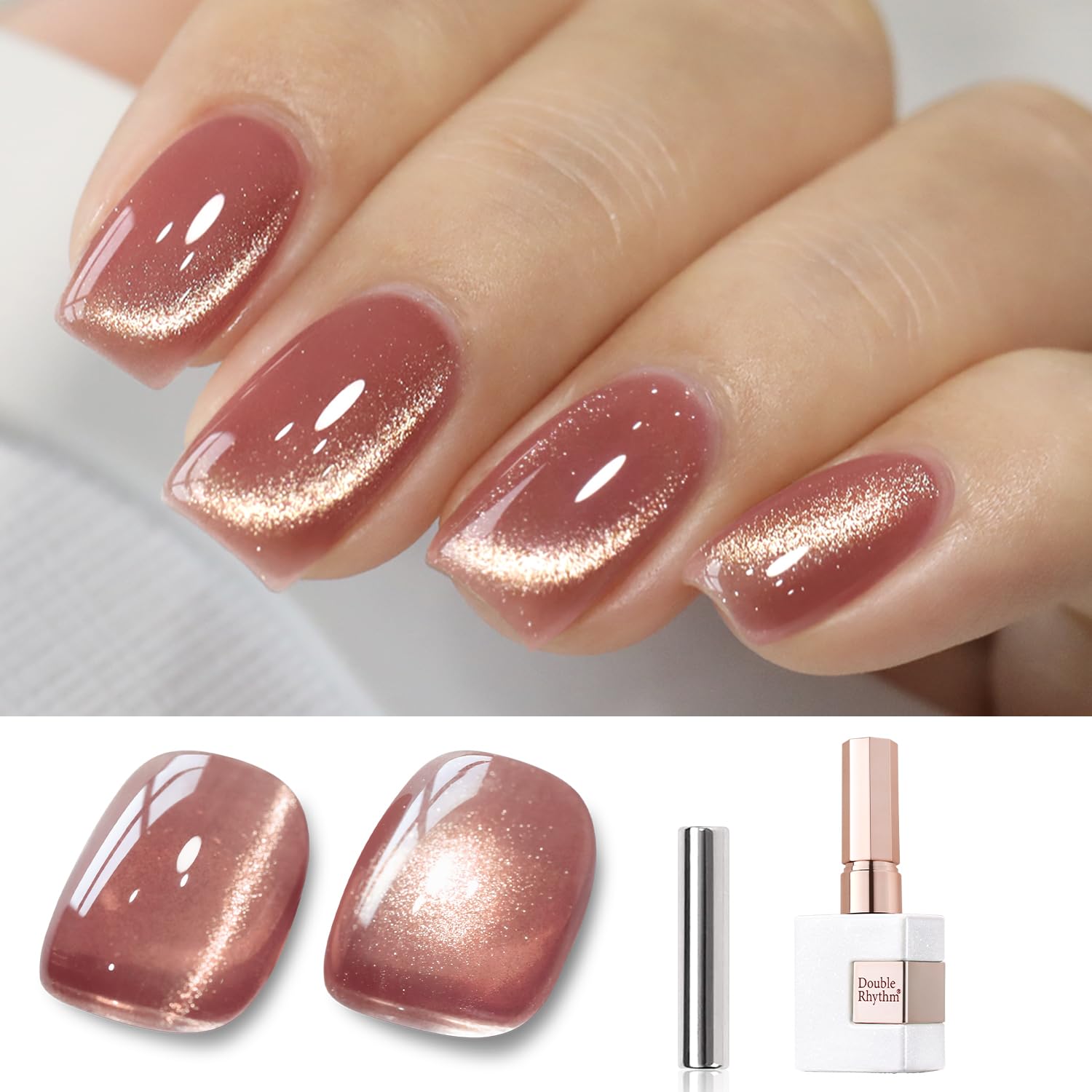 Double Rhythm 15ML Ice Glass Cat Eye Gel Polish with Magnet Holographic Glitter Shimmer Translucent Sheer Color Salon Soak Off Magnetic Nail at Home (Plum Purple-MC1124)-BrightBean Baby