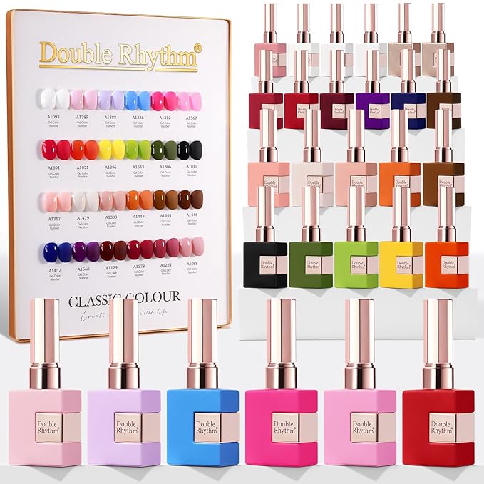 Double Rhythm 28Pcs 0.5Oz Gel Nail Polish Set Same Color Same Bottle Soak Off Gel Polish Kit Nail Art Manicure Salon DIY at Home for Women (Red Pink Collection-T24-4)-BrightBean Baby
