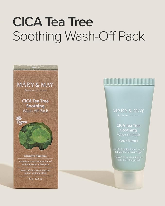 Mary&May CICA TeaTree Soothing Wash off Pack 30g | Centella Asiatica Extract, Tea Tree, Soothing, Pore Care, Trouble Relief, Mask Wash Off | Vegan, EWG Ingredients-BrightBean Baby