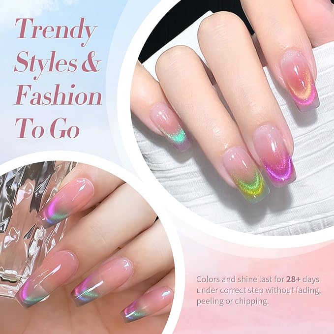 Born Pretty Cat Magnetic Eye Gel Nail Polish Rainbow Aurora Cat Magnetic Gel Polish Pink Green Blue Yellow Glitter Holographic Cat Magnetic Eye Gel Manicure Nail Art DIY, Firefly Aurora Series 6PCS-BrightBean Baby