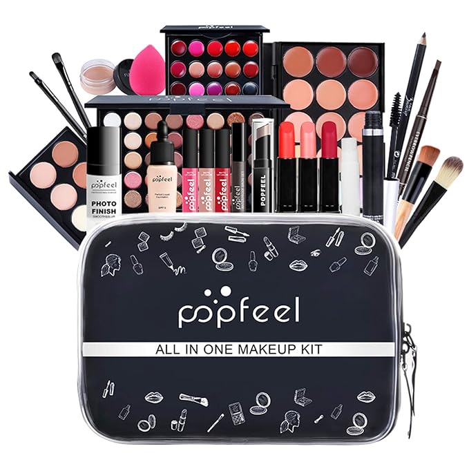 All-in-One Makeup Gift Set Travel Makeup Kit Complete Starter Makeup Bundle Lipgloss Lipstick Concealer Blushes Powder Eyeshadow Palette Cosmetic Palette for Teen Girls & Adults #2-BrightBean Baby