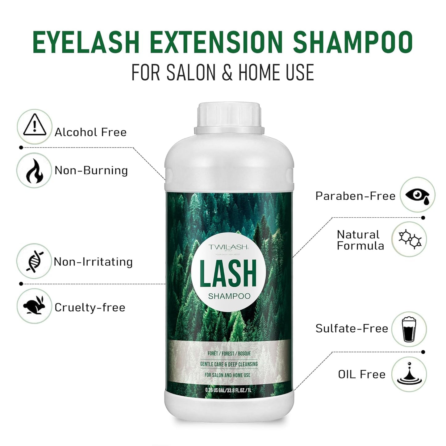 Lash Shampoo, Eyelash Cleanser for Extensions, 33.6 Fl Oz, Safe Makeup Remover, Non-irritating or Burning Formula, Eyelid Foaming Cleanser for Professional Salon and Home Use-BrightBean Baby