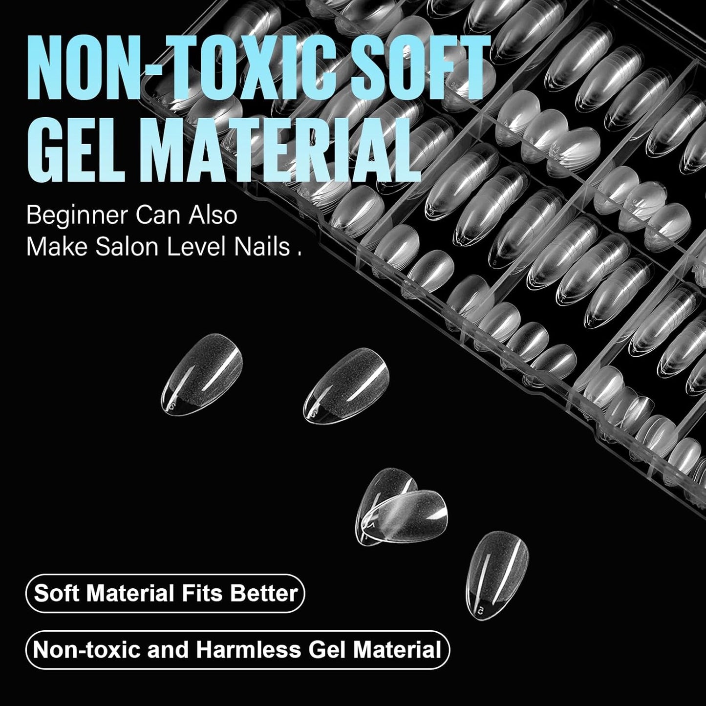 TOMICCA Short Almond Nail Tips, 504Pcs Soft Acrylic Nail Tips, 12 Sizes Pre-Shaped Half Matte Fake Clear Gelly Tips, Press on Acrylic Nails for Nail Extension DIY Nail Salon-BrightBean Baby