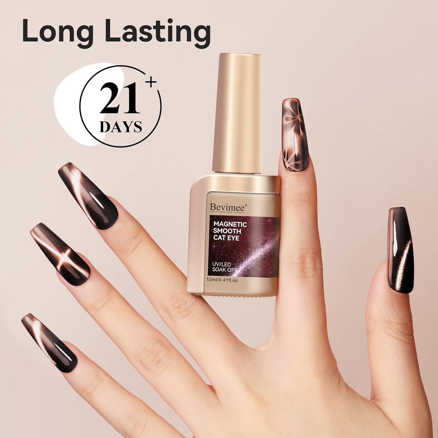 Cat Eye Nail Polish, Dark Brown, Moonlight Magnetic Gel Nail Polish With Magnet Stick, Glitter Holographic Shimmer UV Velvet Gel Nail Art Manicure Salon DIY Home, 12ML-BrightBean Baby