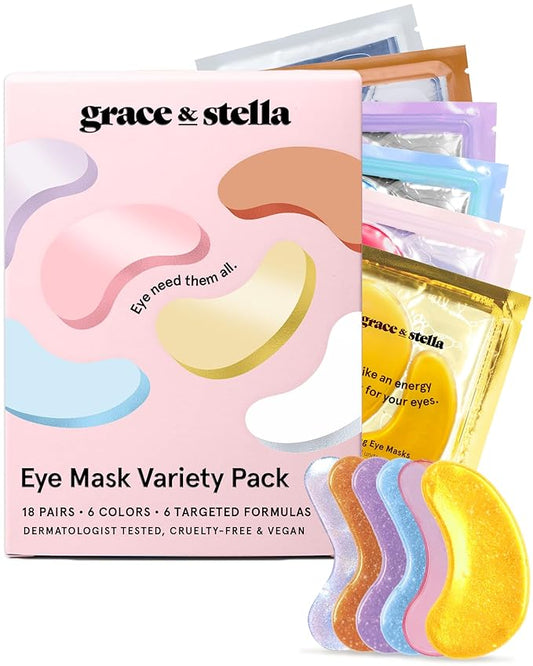 grace & stella Under Eye Mask Variety Pack - 18 Pairs of Under Eye Patches for Dark Circles - With 6 Colors (3 Pairs/Color) - Gel Masks Puffy Eyes for Women - Vegan Cruelty Free Bridesmaid Gifts-BrightBean Baby