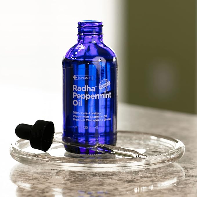 Radha Beauty Peppermint Essential Oil 4 oz - 100% Pure & Therapeutic Grade, Steam Distilled for Aromatherapy, Fresh Minty Scent, DIY Projects, Candles, Sprays and Fragrance-BrightBean Baby