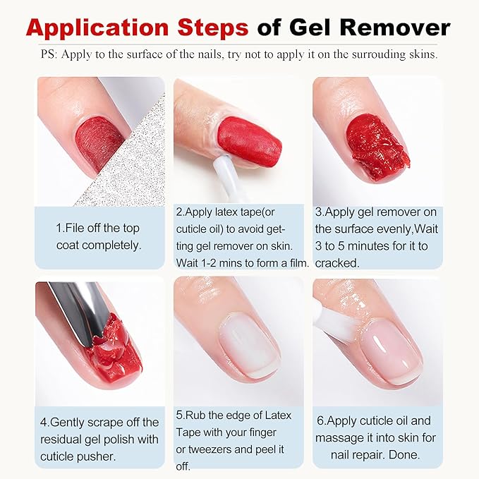 Gel Nail Polish Remover-2pcs with Nail Steel Pusher, Scraper and 2 Pieces Nail File, Quickly Remove Gel Polish in 2-5 Minutes at Home, No Need to Wrap and Soak-BrightBean Baby
