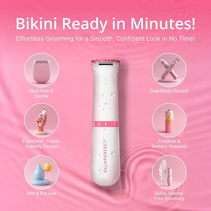 Clio PALMPERFECT Electric Bikini Trimmer - Travel-Friendly Hair Shaver for Smooth, Dual Blade for Close Shave, Use Wet or Dry - Battery-Powered + Trimming Guide Included-BrightBean Baby