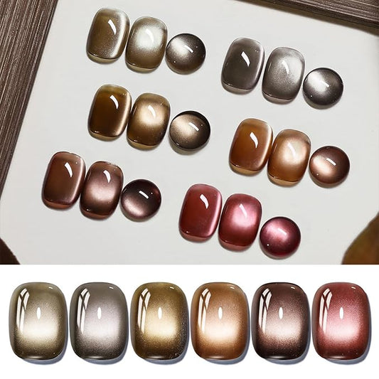 BORN PRETTY Magnetic Gel Nail Polish Water Light Cat Magnetic Eye Gel Brown SaU Vage Jelly Glass Crystal Magnetic Gel Polish Glitter Shimmer Auroras Magnetic Gel Nail Art Manicure Kit 6PCS-BrightBean Baby