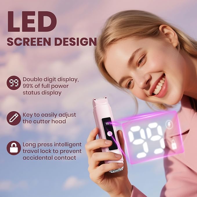 Bikini Trimmer for Women,IPX7 Waterproof Painless Electric Razors for Trip,Portable&Easy Cleaning Lady Underarm Pubic Leg Arm Body Face,Electric Shaver for Travel&Shower Use,Gifts for Women,Pink-BrightBean Baby
