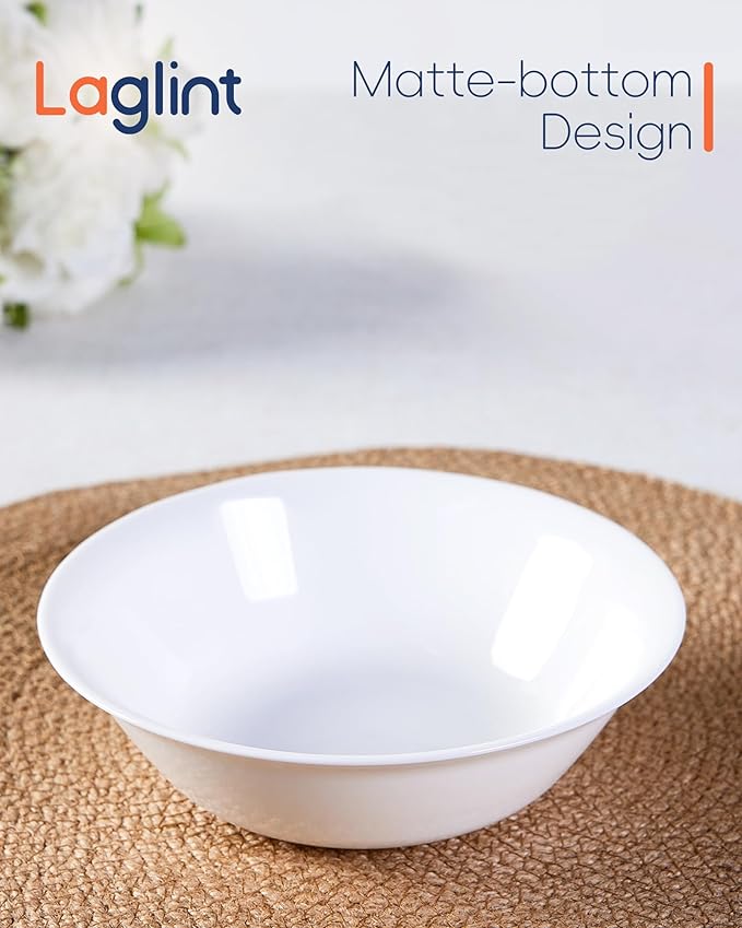 14 OZ (16 OZ MAX) White Opal Glass Cereal Bowl Set of 6, 6.5 inch Dishwasher & Microwave Safe Round Bowls for Soup, Salad and Rice