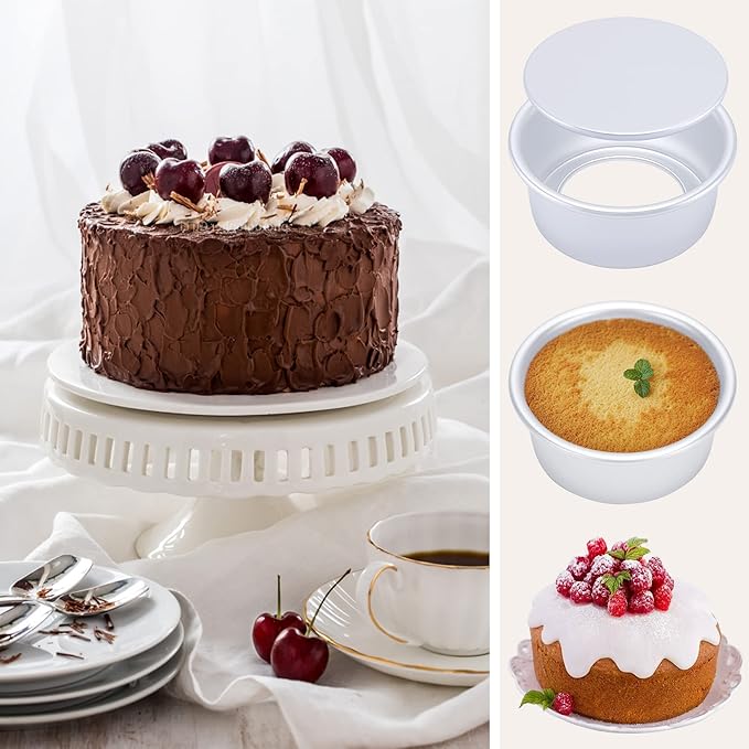 4 Inch Round Cake Pan Set of 8, Nonstick Aluminum Baking Pans with 100 Sheets Parchment Paper, Easy Pop Out Removable Bottom Cake Pans for Mini Cheesecakes, Dessert, Pizzas and Quiches